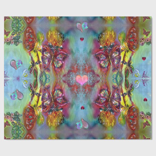 赤い蝶オンTHISTLES,ハートバレンタインデー ラッピングペーパー (フラット)