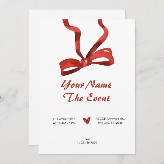 赤い蝶タイリボン 招待状 (正面/裏面)