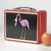 赤い蝶ネクタイと立つピンクのフラミンゴ メタルランチボックス (インサイチュ)