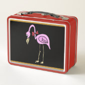 赤い蝶ネクタイと立つピンクのフラミンゴ メタルランチボックス (裏面)