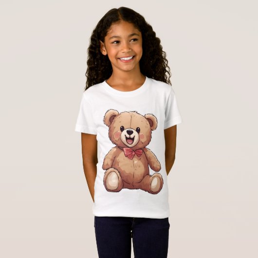 赤い蝶ネクタイを持つ微笑むテディベア Tシャツ (正面フル)