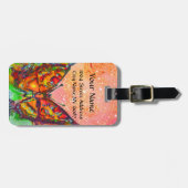 赤い蝶ピンクの金ゴールド黄色のキラキラのモノグラム ラゲッジタグ (正面横)