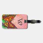 赤い蝶ピンクの金ゴールド黄色のキラキラのモノグラム ラゲッジタグ (裏面横)