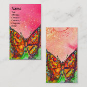 赤い蝶ピンク黄色の金ゴールドスパークルズモノグラム 名刺 (正面/裏面)