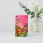 赤い蝶ピンク黄色の金ゴールドスパークルズモノグラム 名刺 (スタンド正面)