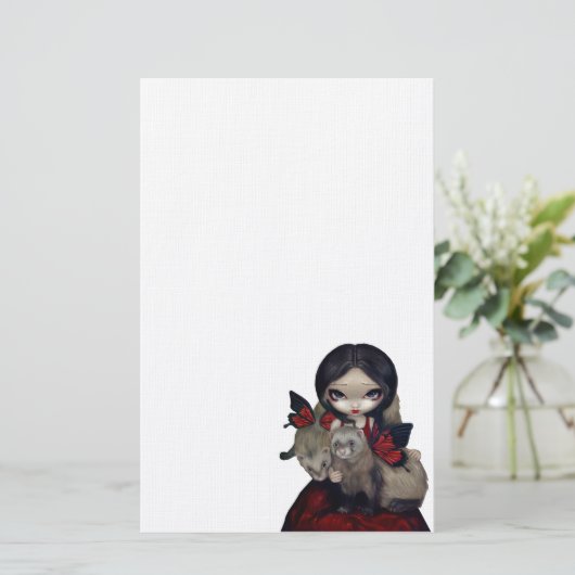 赤い蝶フェレットのゴシック様式妖精の文房具 便箋 (スタンド正面)