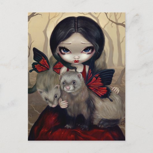 「赤い蝶フェレット」はがき ポストカード (正面)