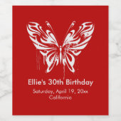 赤い蝶モダン誕生日カスタマイズ可能文字 ワインラベル (シングルラベル)