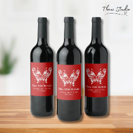 赤い蝶モダン誕生日カスタマイズ可能文字 ワインラベル