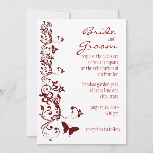 赤い蝶結婚式招待状 招待状 (正面)