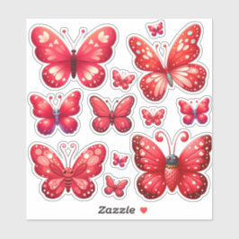 赤い蝶鮮やかの群れ シール