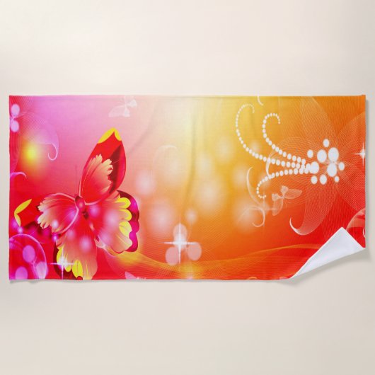 赤い蝶 ビーチタオル (正面)