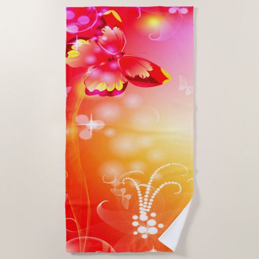 赤い蝶 ビーチタオル (正面)