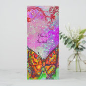 赤い蝶 ピンク 紫 ゴールド フローラル スウィート16 招待状 (スタンド正面)