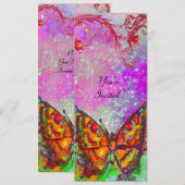 赤い蝶 ピンク 紫 ゴールド フローラル スウィート16 招待状 (正面/裏面)