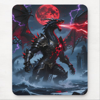 赤い血の月 黒ドラゴン ファンタジー ゲーミング マウスパッド