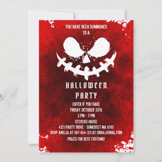 赤い血ハロウィーンカボチャパーティーの怖い顔 招待状 (正面)