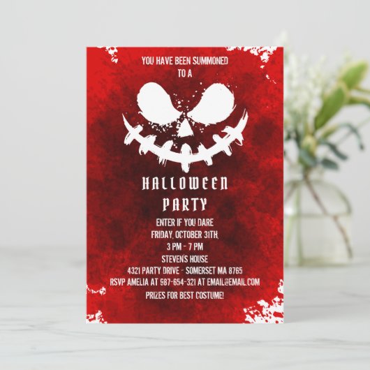 赤い血ハロウィーンカボチャパーティーの怖い顔 招待状 (スタンド正面)