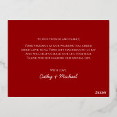 赤い行き先の結婚式の二重の幸感謝していせあなた 箔シーズンポストカード (裏面)