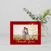 赤い行き先の結婚式の二重の幸感謝していせあなた 箔シーズンポストカード (立ち正面)