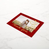 赤い行き先の結婚式の二重の幸感謝していせあなた 箔シーズンポストカード (回転した状態)