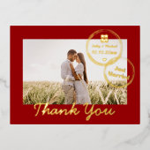 赤い行き先の結婚式の二重の幸感謝していせあなた 箔シーズンポストカード (正面)