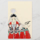 赤い衣装デザイナーモノグラムファッションの女性 便箋 (正面)