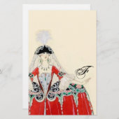 赤い衣装デザイナーモノグラムファッションの女性 便箋 (正面/裏面)