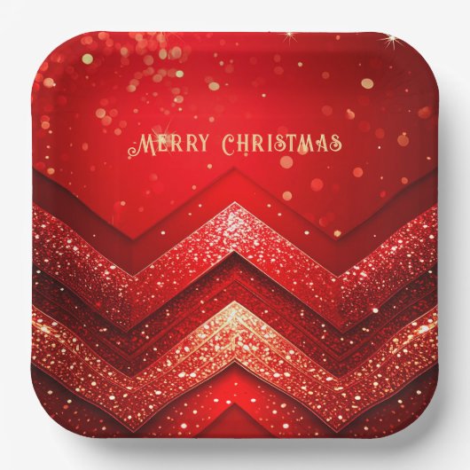 赤い装飾のクリスマスパーティー用紙皿 ペーパープレート (正面)