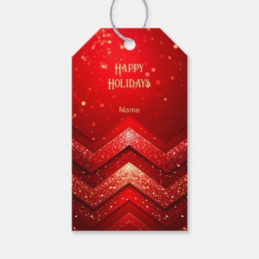 赤い装飾のクリスマス ギラギラ ホリデー ギフトタグ (正面)