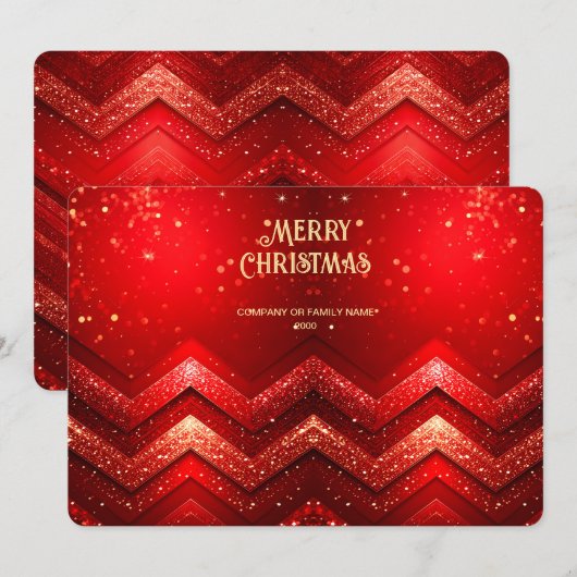 赤い装飾のクリスマス ラメ ホリデーカード (正面/裏面)