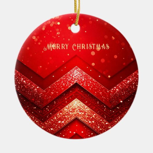 赤い装飾のクリスマス ラメ ホリデー オーナメント (正面)