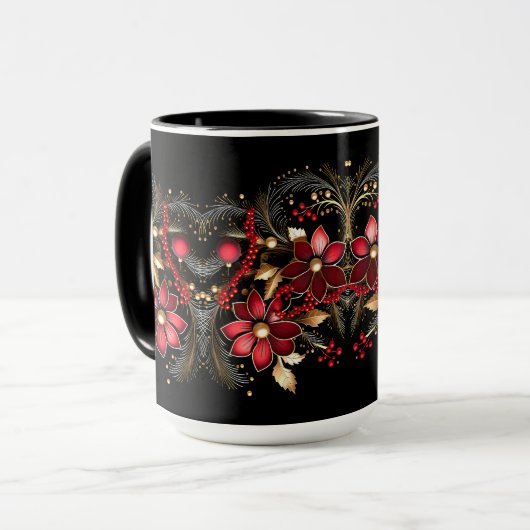赤い装飾の花 記念日 マグカップ (正面左)