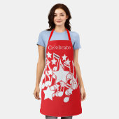 赤い装飾パーティーを祝おう エプロン (着用した状態)