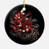 赤い装飾フラワーズホリデーオーナメント セラミックオーナメント (裏面)
