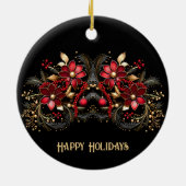 赤い装飾フラワーズホリデーオーナメント セラミックオーナメント (裏面)