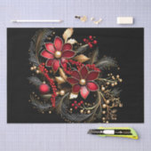 赤い装飾フラワーズホリデーティッシュペーパー 薄葉紙 (クラフト)