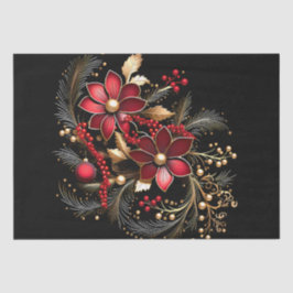 赤い装飾フラワーズホリデーティッシュペーパー 薄葉紙