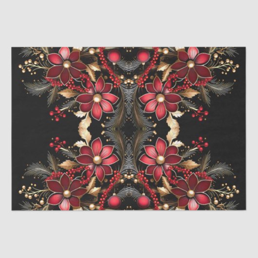 赤い装飾フラワーズホリデーティッシュペーパー 薄葉紙 (正面)