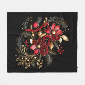 赤い装飾フラワーズホリデーフリースブランケット フリースブランケット (正面(横))