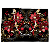 赤い装飾フラワーズホリデー抱き枕 ラージペーパーバッグ (裏面)