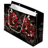 赤い装飾フラワーズホリデー抱き枕 ラージペーパーバッグ (正面アングル)