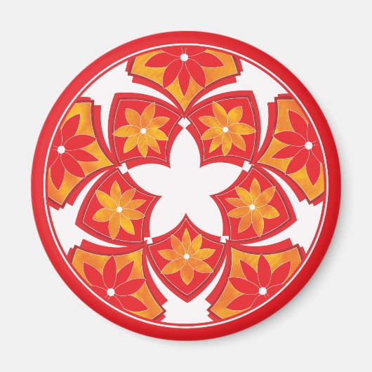 赤い装飾フローラタイル磁石 マグネット (正面)