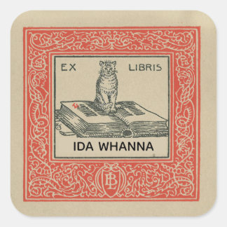 赤い装飾付き本の編集可能な縁ど猫 スクエアシール