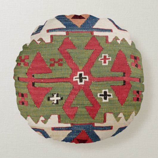 赤い装飾用モチーカラフルフブルーフラワー ラウンドクッション (正面)