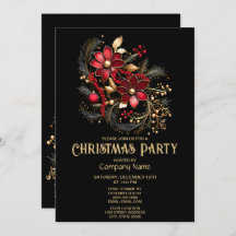 赤い装飾花クリスマスパーティの招待状