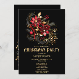 赤い装飾花クリスマスパーティの招待状 招待状