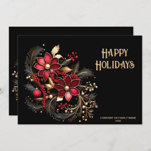 赤い装飾花ホリデーカード シーズンカード (正面/裏面)