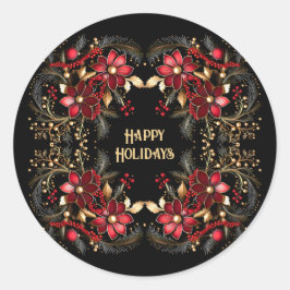 赤い装飾花ホリデーシール ラウンドシール