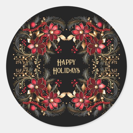 赤い装飾花ホリデーシール ラウンドシール (正面)